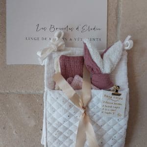 RANGE Doudou / Couches / petits jouets BLANC POIS DORES